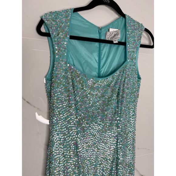 Turquoise Sequin Mermaid Evening Gown Sleeveless Prom Pageant Dress Size 4 - Picture 5 of 7